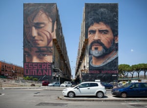 A view of giant murals created by street artist Jorit in the Bronx district of Maradona the ‘Human God’