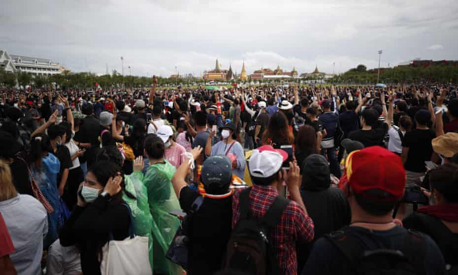 Pro-democracy protesters in Sanam Luang in Bangkok.