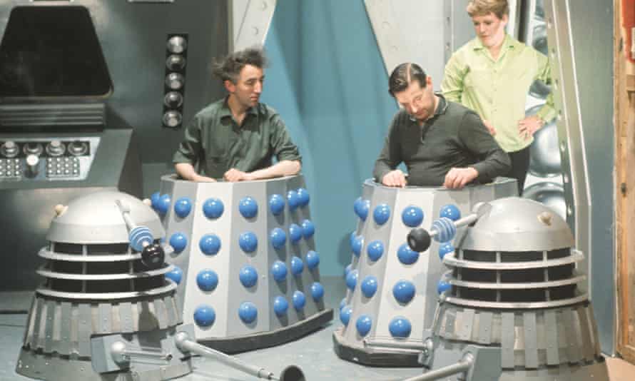 Daleks and their operators on the set of Doctor Who, one of the programs on which set builder Richard Evans, who died of mesothelioma, had worked.