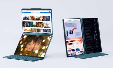 يحتوي أحدث كمبيوتر محمول من Lenovo على شاشتين بدلاً من لوحة المفاتيح.