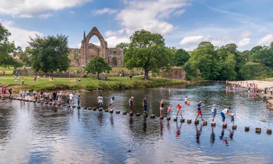 Bolton Abbey stepping stones on the River Wharfe.