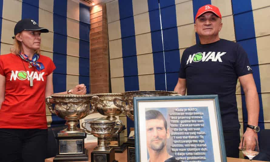 Djokovic’s parents with some of his trophies