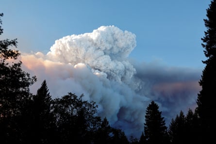 smoke plume against blue sky