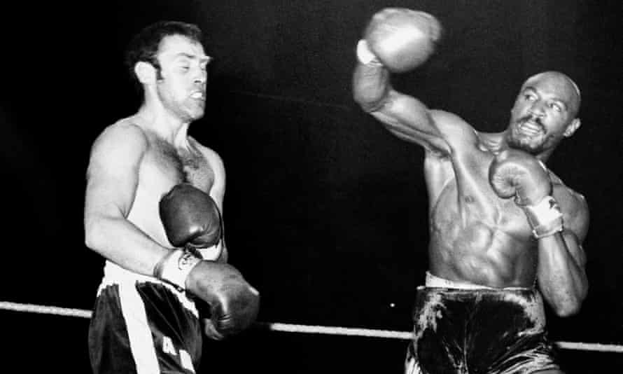 Marvin Hagler on his way to victory against Britain’s Alan Minter in 1980 at Wembley Arena. The referee stopped the fight in the third round.