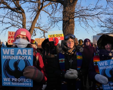 Immigration Enforcement MinnesotaPeople gather for a protest outside the Bishop Henry Whipple Federal Building, Friday, Jan. 30, 2026, in Minneapolis. (AP Photo/Adam Gray)