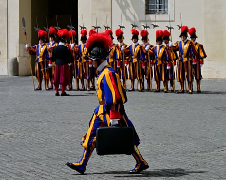 Swiss Guards take position before the arrival of US secretary of state Marco Rubio for a private audience with Pope Leo XIV.