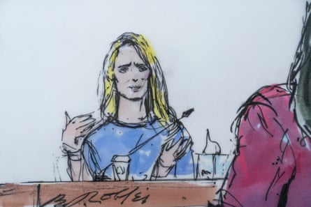 An artist's sketch of Jennifer Siebel Newsom testifying at Harvey Weinstein's trial on November 14, 2022.