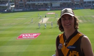 Adam Collins with the Lord’s pavilion behind him at the first day of the 2005 Ashes Test series
