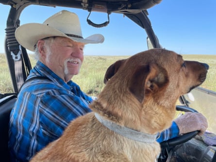 A man and his dog in a car