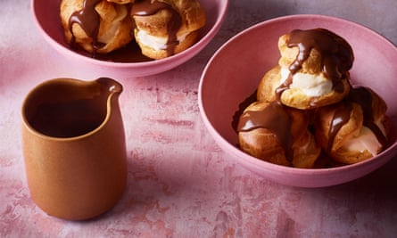 Chocolate profiteroles.