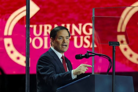U.S. Secretary of State Marco Rubio speaks during a memorial service for slain conservative commentator Charlie Kirk at State Farm Stadium, in Glendale, Arizona, U.S., September 21, 2025.