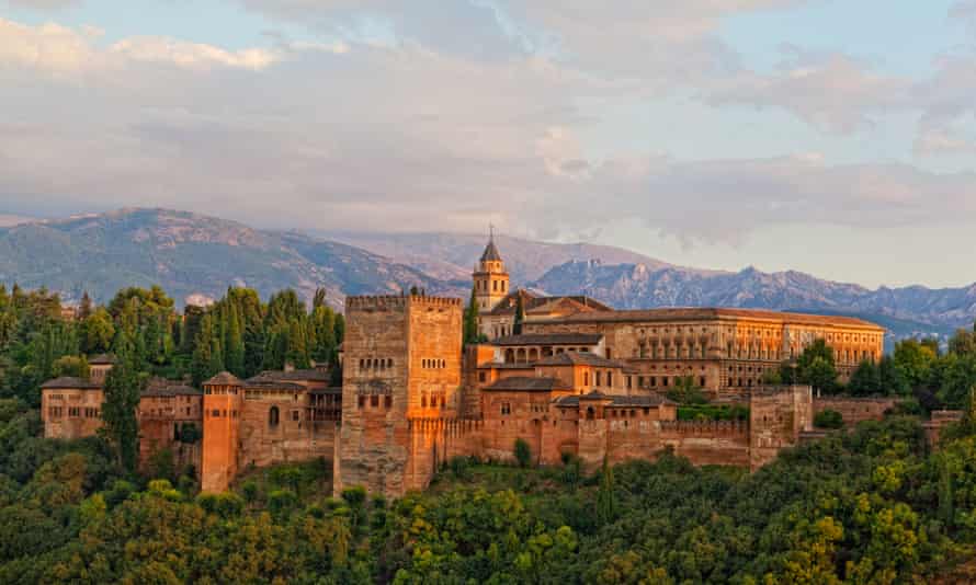 View of the Alhambra, Granada, with mountains in background