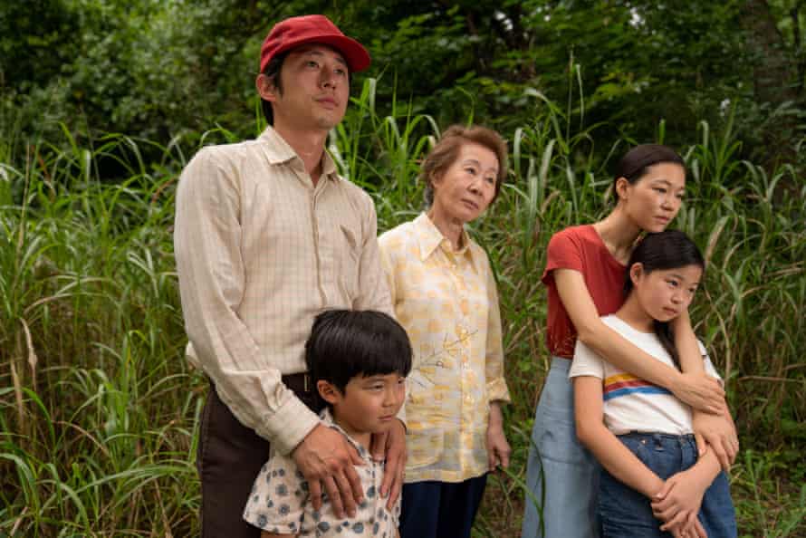 Steven Yeun, Alan S Kim, Youn Yuh-jung, Yeri Han and Noel Cho as the three generations of the Yi family in Minari.