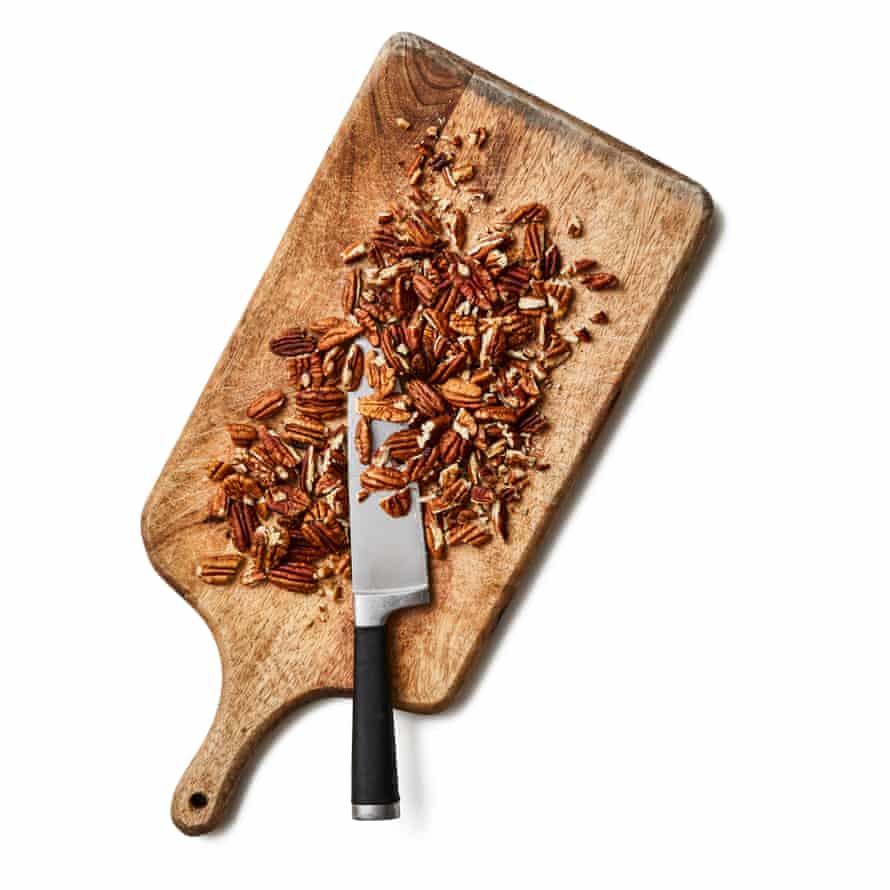 Toast the pecans and chop.