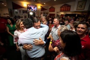 Michael Gunner arrives at Labor’s election headquarters in Darwin on Saturday.
