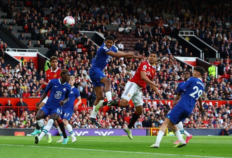 Casemiro scores the opener for United with a fine header.