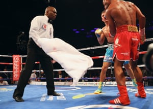 As Golovkin rains blows onto Brook, the challenger’s corner throw in the towel.