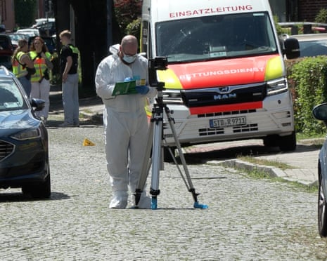 Emergency responders and forensic investigators in Stade, Germany.
