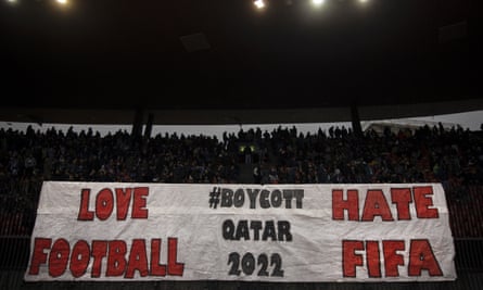 Zurich supporters in the Swiss Super League with a banner calling to boycott Qatar 2022