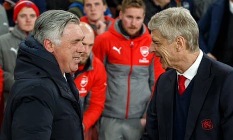 Arsène Wenger with Carlo Ancelotti in March 2017, when Bayern Munich played Arsenal in the last 16 of the Champions League