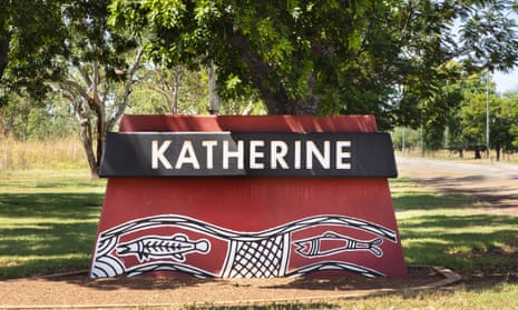 The welcome sign to Katherine, a town located southeast of Darwin, Northern Territory