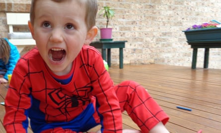 William Tyrrell in the Spider-Man outfit he was wearing when he went missing in 2014