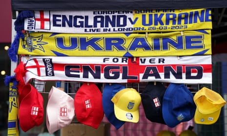 England and Ukraine scarves and hats for sale ahead of the UEFA Euro 2024 Group C qualifying match at Wembley Stadium, London on Sunday.