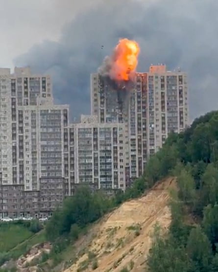 High-rise building on fire