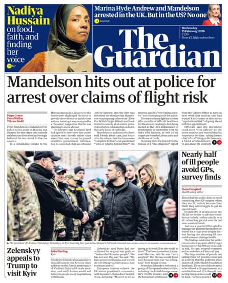 Guardian front page for Wednesday, 25 February
