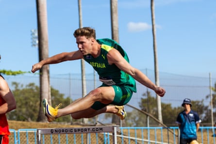 Ash Moloney competes in a hurdles event for Australia since moving away from the decathlon