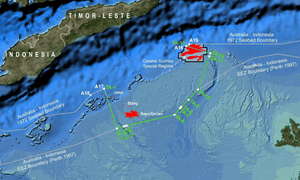 The new Australia-Timor Leste border showing previously disputed oil and gas fields.