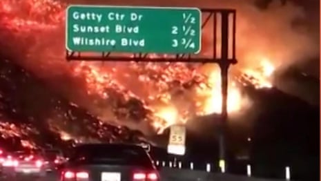 Commuter drives through raging wildfire in California – dashcam video 