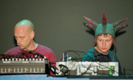 Phil and Paul Hartnoll of Orbital on the Pyramid stage at the 1995 Glastonbury festival.