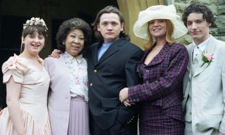 Mona Hammond, second left, in EastEnders, 1996. From left: Natalie Cassidy, Sid Owen, Patsy Palmer and Dean Gaffney.