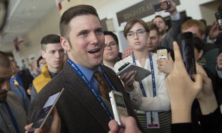 Richard Spencer talks to the media during CPAC.