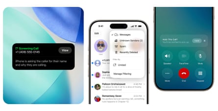Spam and call filtering screenshots from an iPhone.