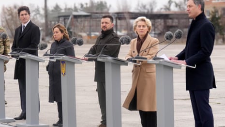 Western leaders visit Kyiv in solidarity with Ukraine on war anniversary – video
