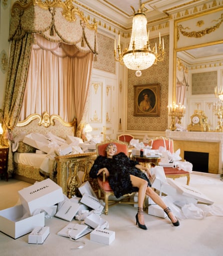 Kate Moss, Chanel boxes and a Coca- Cola, Chanel Haute Couture, The Ritz, Paris, 2012.