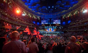 ‘Inform, educate and entertain’ … a flag-waving crowd at London’s Royal Albert Hall for the last night of the Proms.