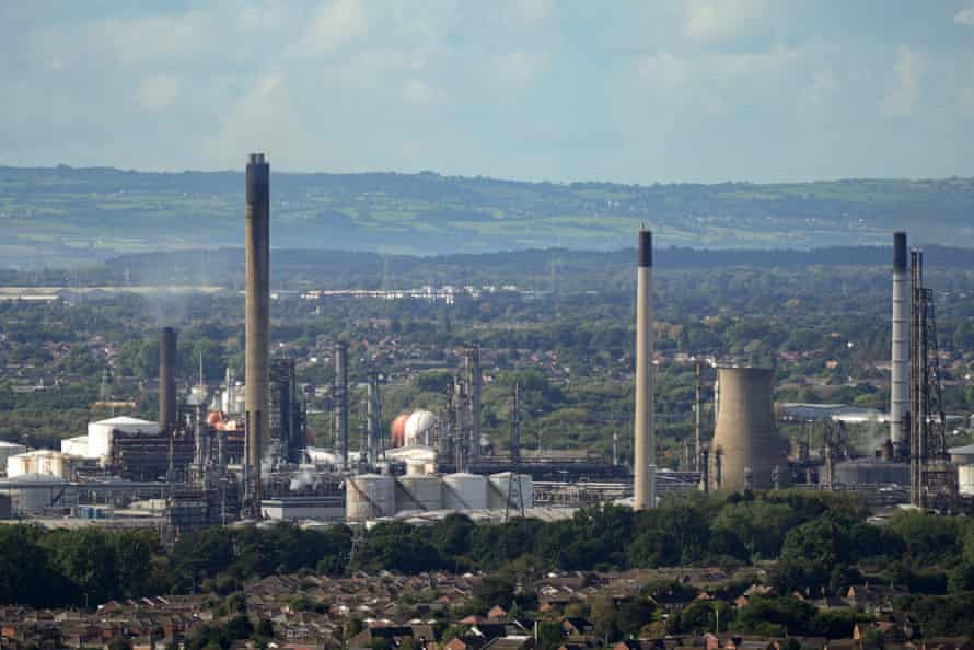Stanlow oil refinery in Ellesmere Port, England.