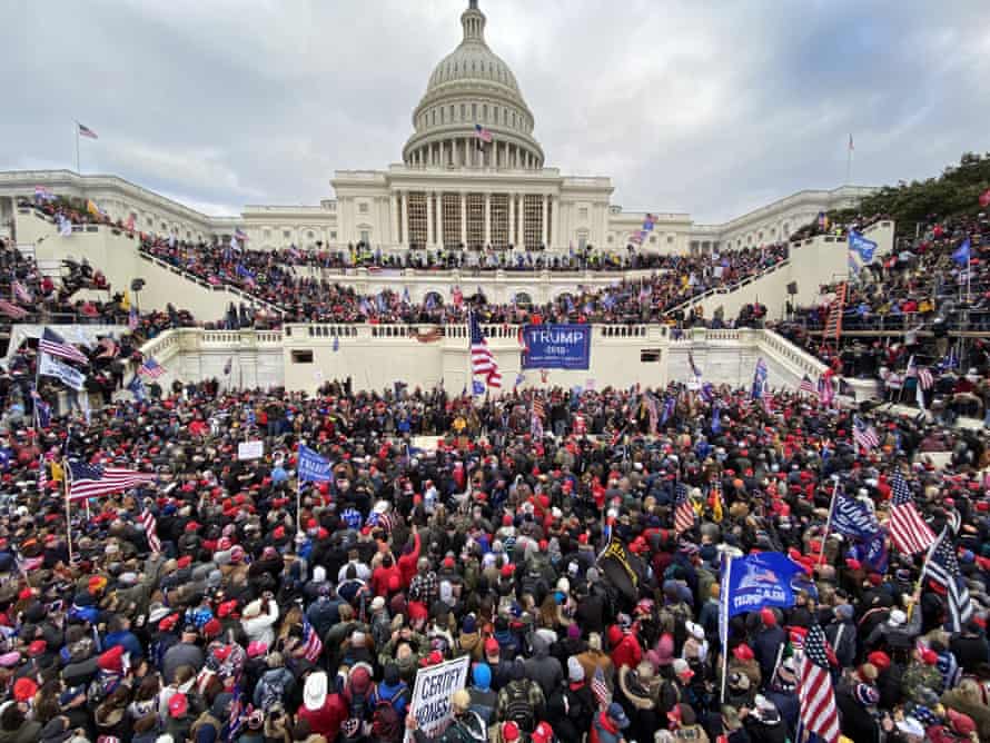 Donald Trump supporters outside the Capitol building in Washington on 6 January.