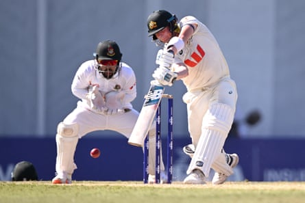 Steve Smith bats on day three of the first Test between Australia and Bangladesh