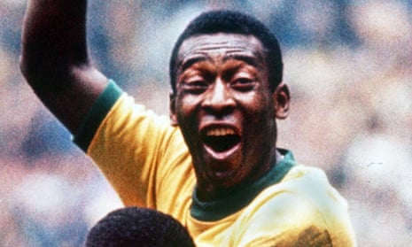 Pelé celebrates after scoring the first goal in the 1970 World Cup final.