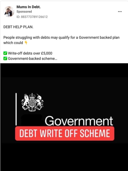 A debt management ad on Facebook placed by Mums in Debt.