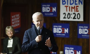 Joe Biden speaks during a campaign event at Jeno’s Little Hungary in Davenport, Iowa.