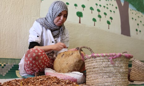 Khaltoum Alta, a member of the Ajddigue women’s argan co-operative in the village of Tidzi, sorts argan nuts