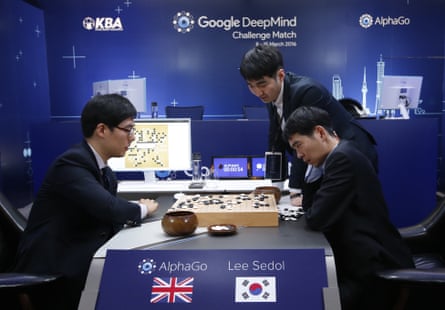 Lee Sedol, bottom right, reviews one of his matches against AlphaGo with fellow professional Go players in March 2016.