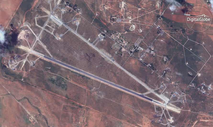 A satellite image provided by DigitalGlobe shows the Shayrat air base in Syria, following US missile strikes.