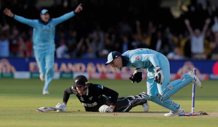 Jos Buttler runs out New Zealand’s Martin Guptill to seal England’s World Cup triumph at Lord’s.