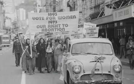 Abortion rights protesters march through the streets of Wellington, 1973